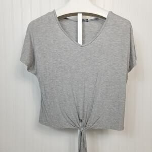 Terez Tie Front Short Sleeve Shirt Gray Medium